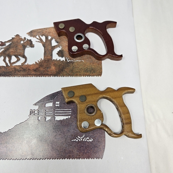 2 Decorative Hand Saws Silhouette Cowboys & Family Of Bears-Cabin Rusted Patina - Picture 3 of 16